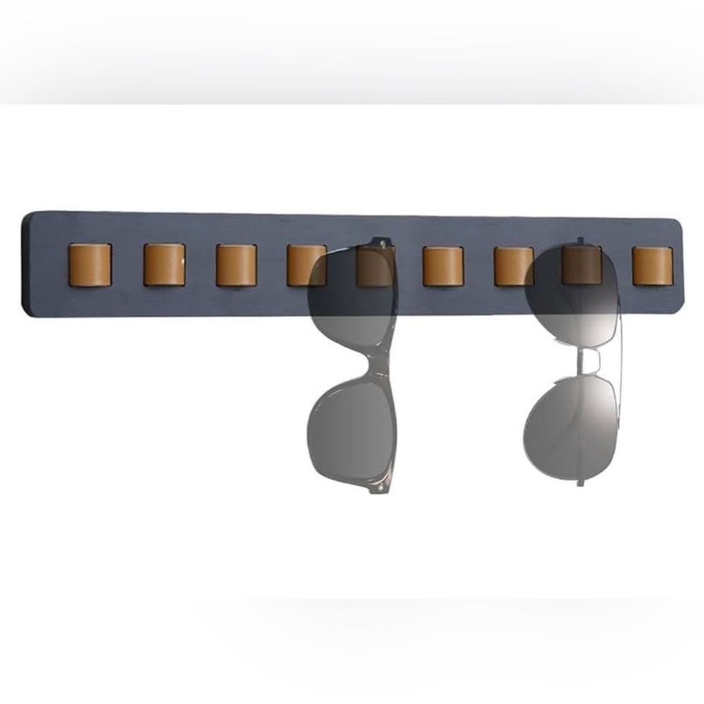 Sunglasses Glasses Wall Mount Leather Holder Rack Display Black Tan Modern